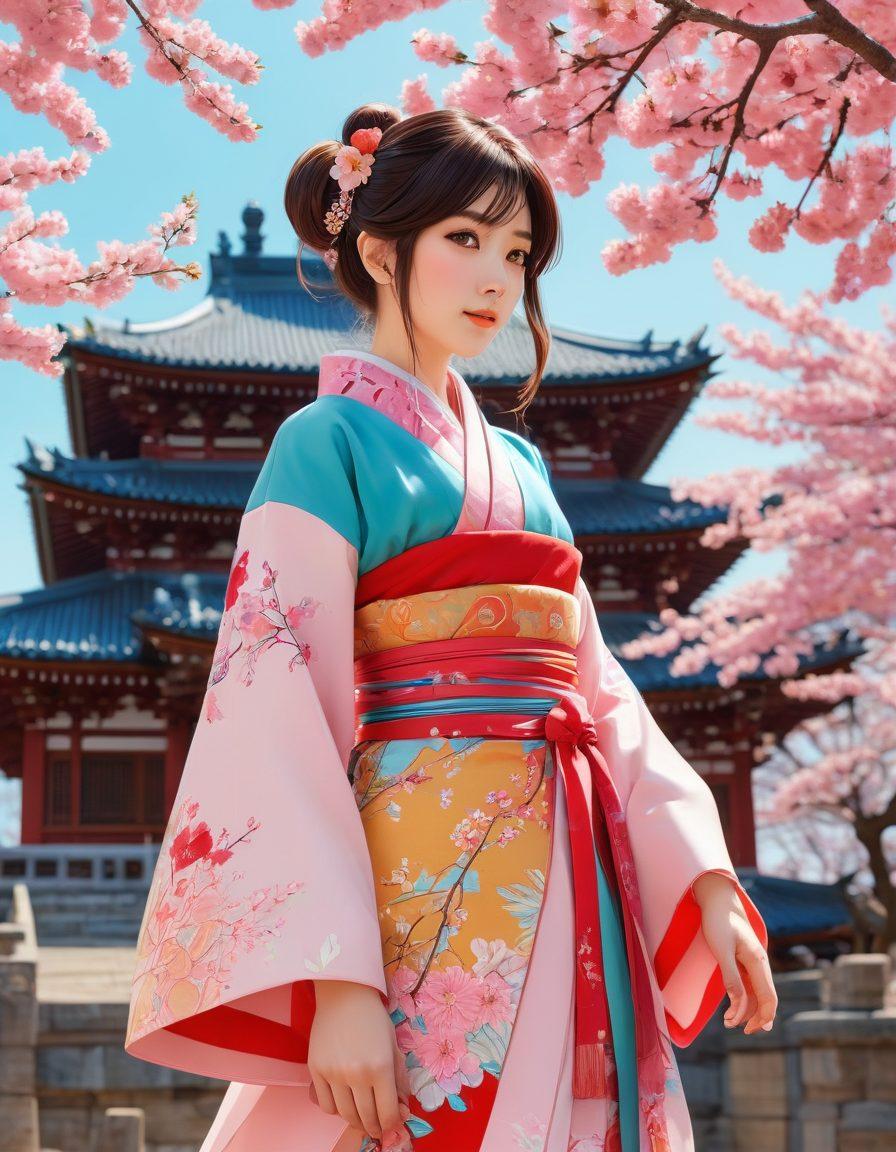 A vibrant and colorful collage depicting various styles of adult content in anime, including characters in various dynamic poses, costumes, and expressions. The background features iconic elements of anime culture like cherry blossoms, ornate temples, and abstract patterns to convey diversity. Incorporate subtle hints of adult themes through creative imagery while ensuring an artistic and respectful representation. The overall tone should be playful and intriguing, inviting exploration. vibrant colors. anime art style. 3D.